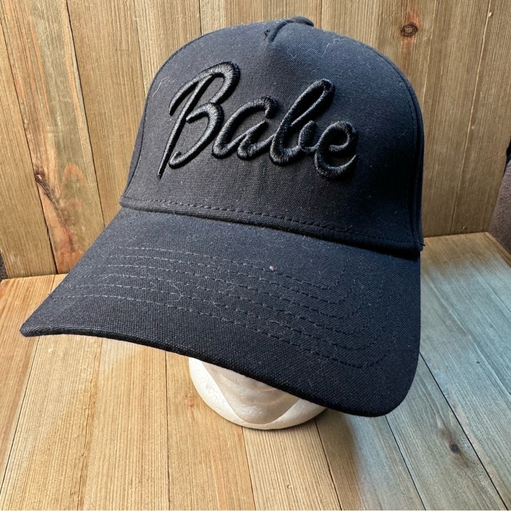 Black Ball Cap with Babe Embroidered in Black‎ Script